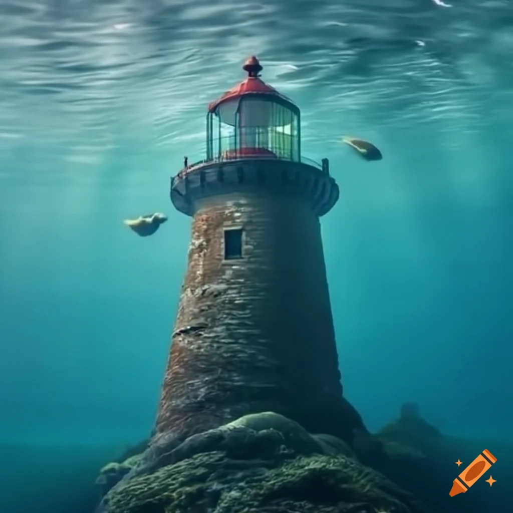 Underwater view of a lighthouse