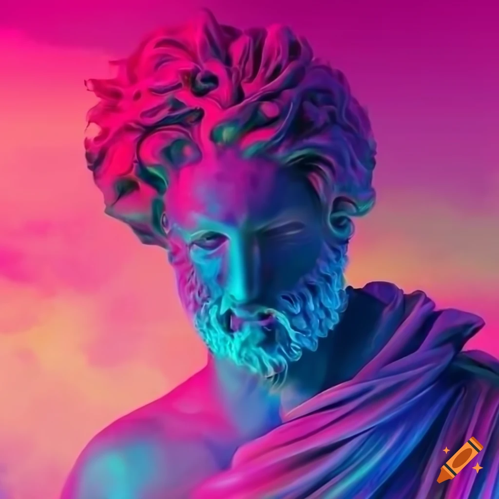 artistic depiction of Zeus on an iridescent lake