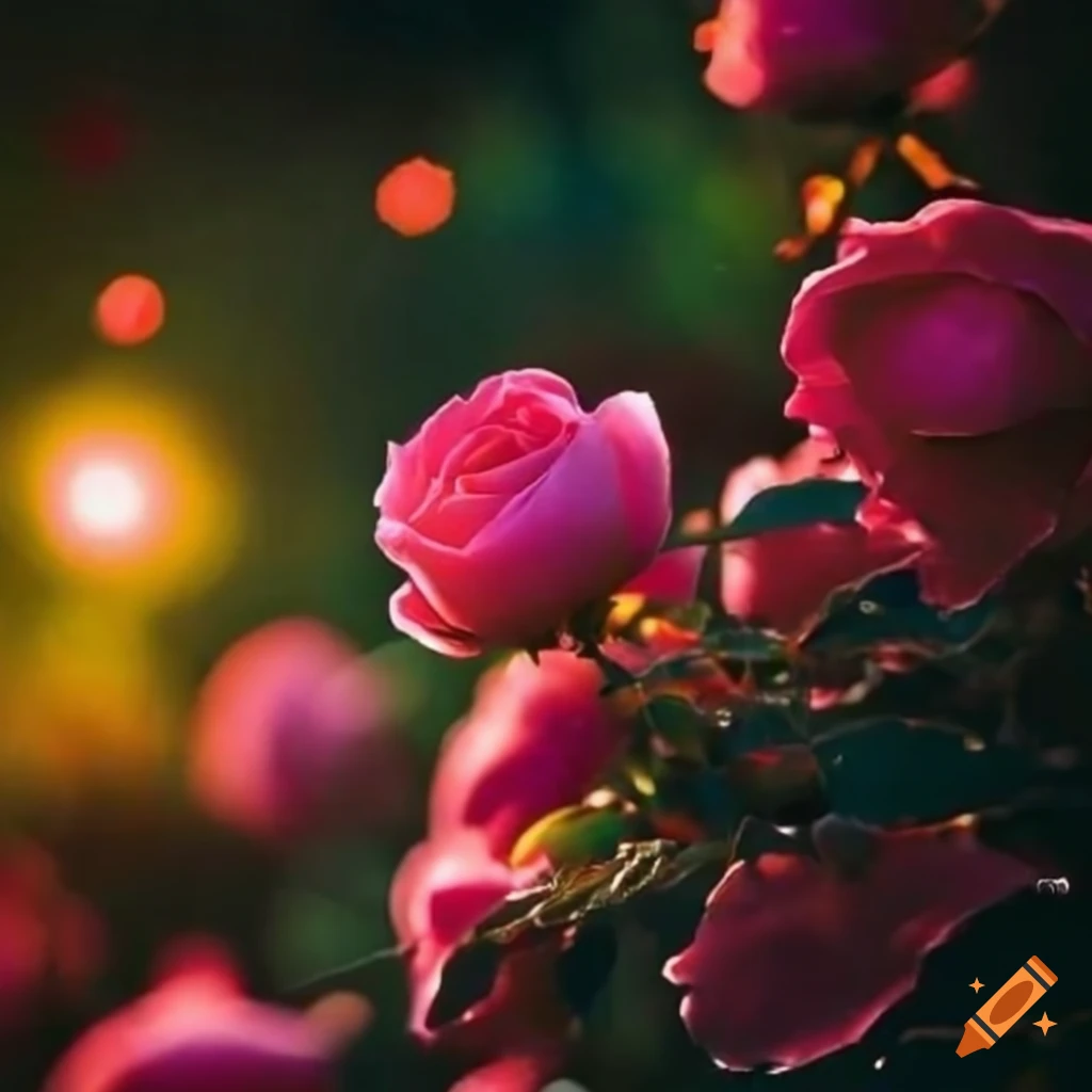 stunning garden with illuminated roses