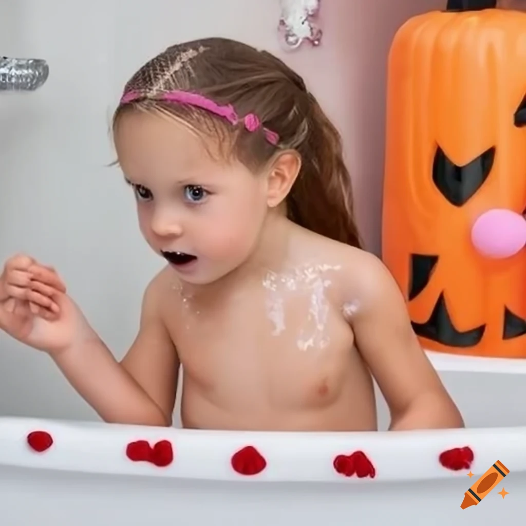 Toddler girl bath time Toddler girl in halloween costume enjoying bath time on Craiyon