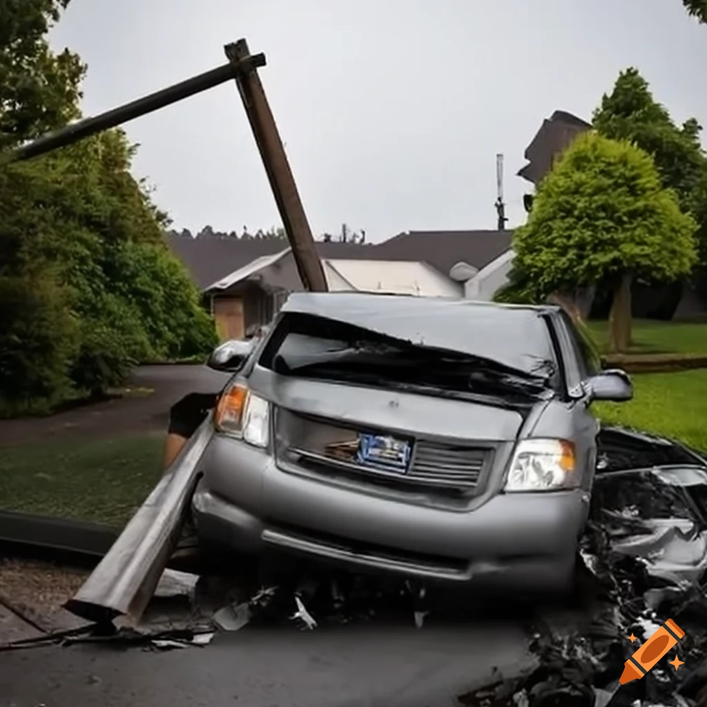 image of a car crash in a suburban neighborhood