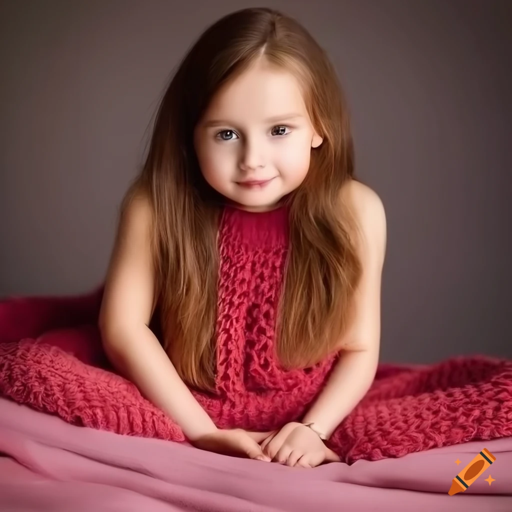 Fashion photography of a cute girl in a knitted dress