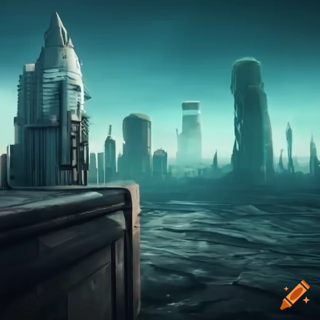 Dystopian scenery with an android on craiyon