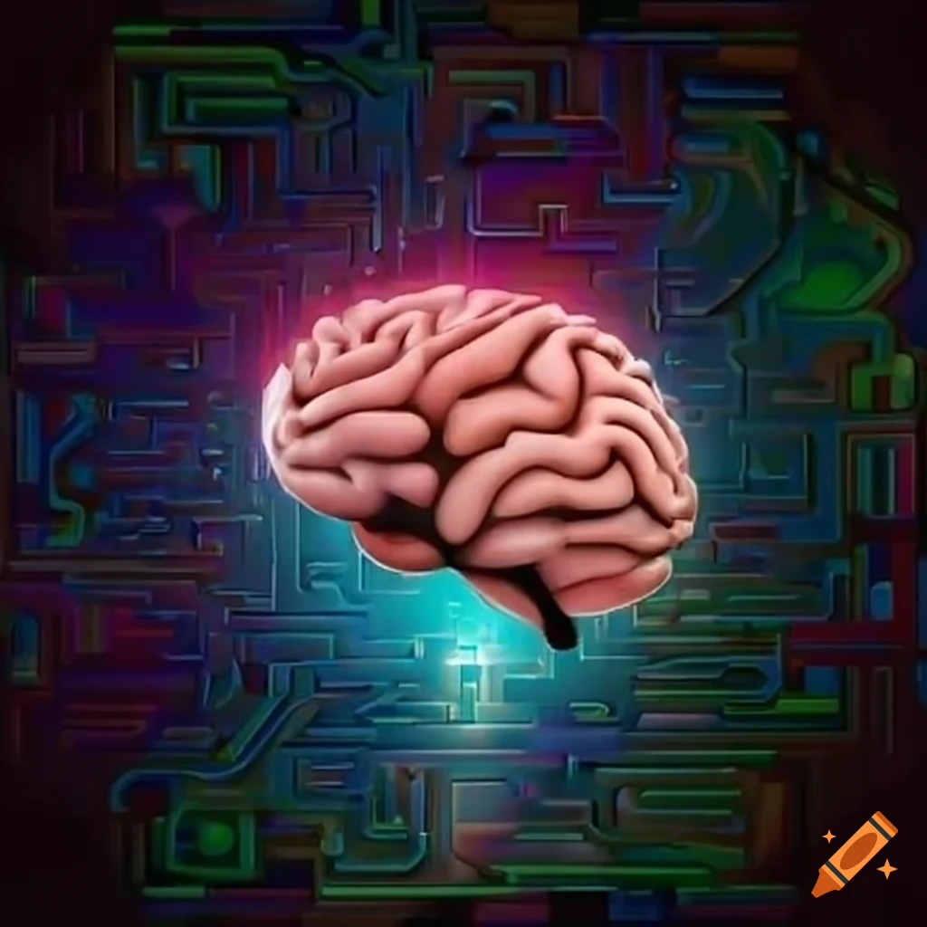 Abstract art of a man solving a maze inside a brain on craiyon