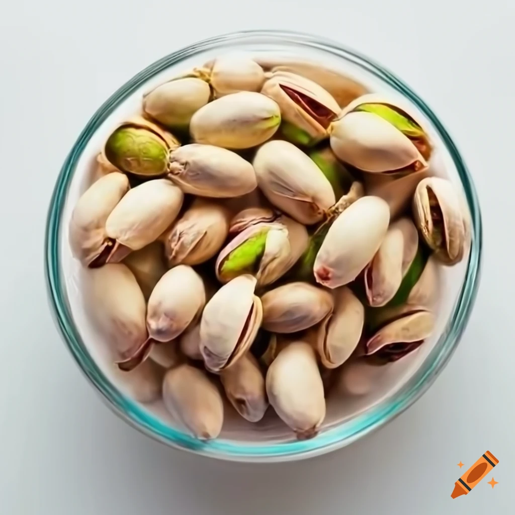 top view of a bowl of pistachios