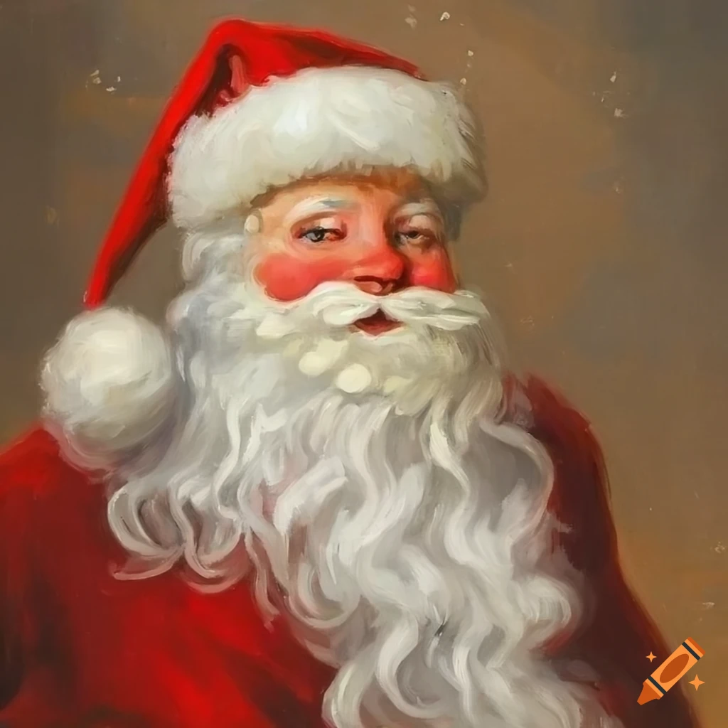 Retro oil painting of santa claus with a poodle dog