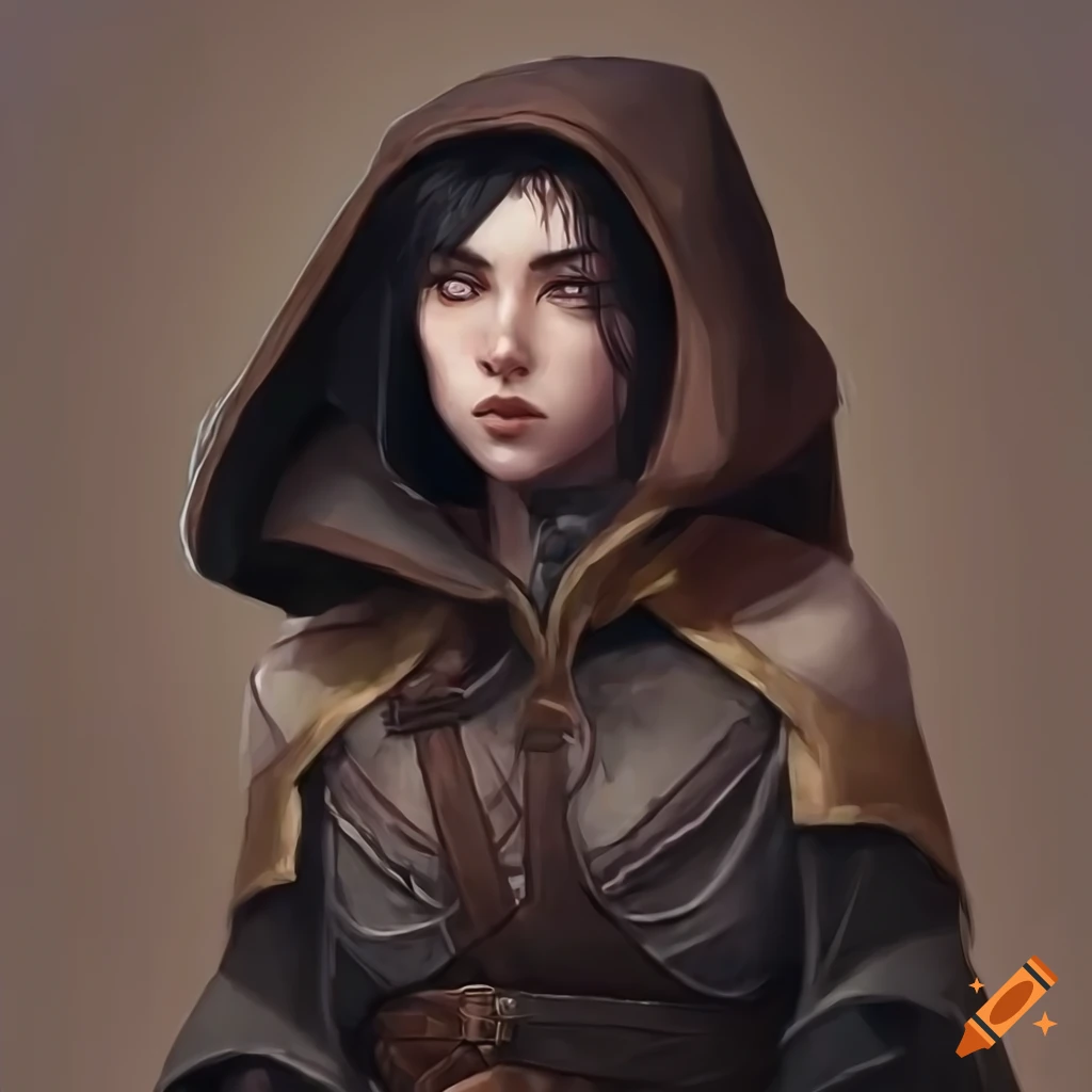 Portrait of a serious young female dnd rogue on Craiyon