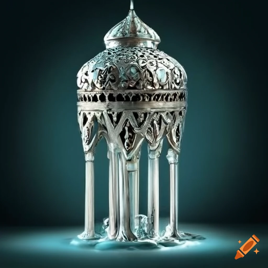 ornamental silver fountain in Islamic art style