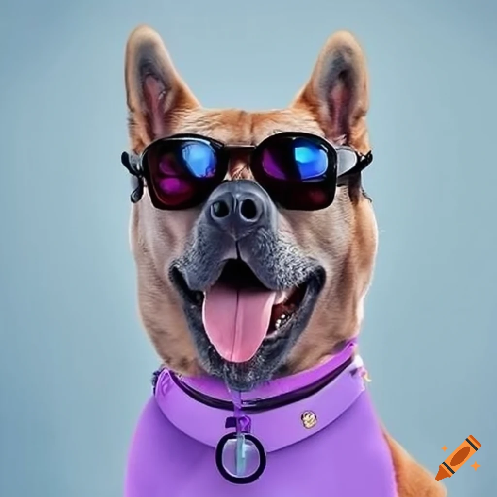 Funny dog wearing sunglasses at a conference on Craiyon