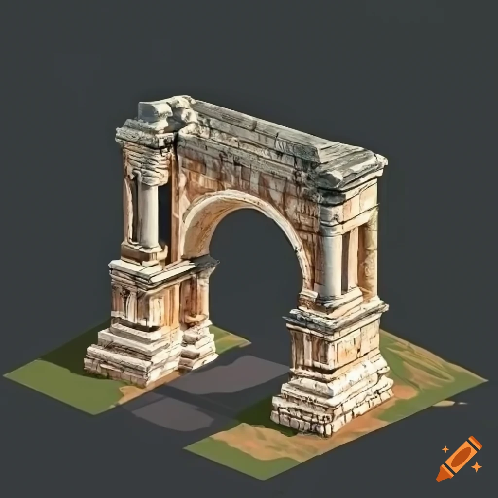 marble arch with olive trees in the foreground