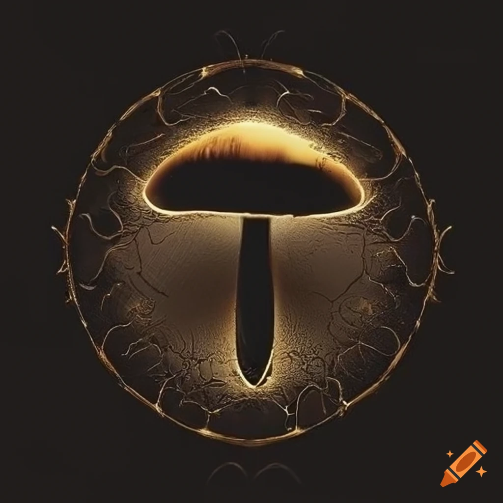 elegant logo design with black and golden mushroom in a golden lightning bolt circle