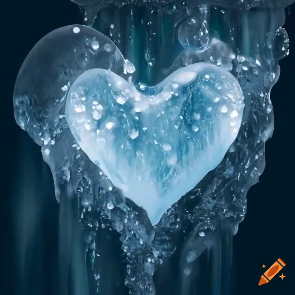 Frozen bubble heart with winter waterfall background