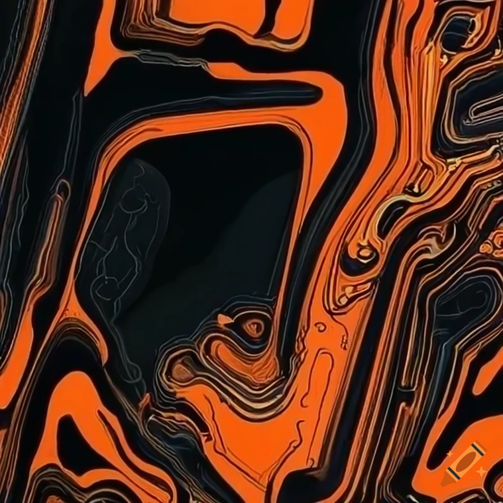 An ultra high resolution beautiful abstract swirly mix of deep burnt orange,  pale yellow sand colour and streaks of striking dark black, hyper detailed,  beautiful fine art on Craiyon