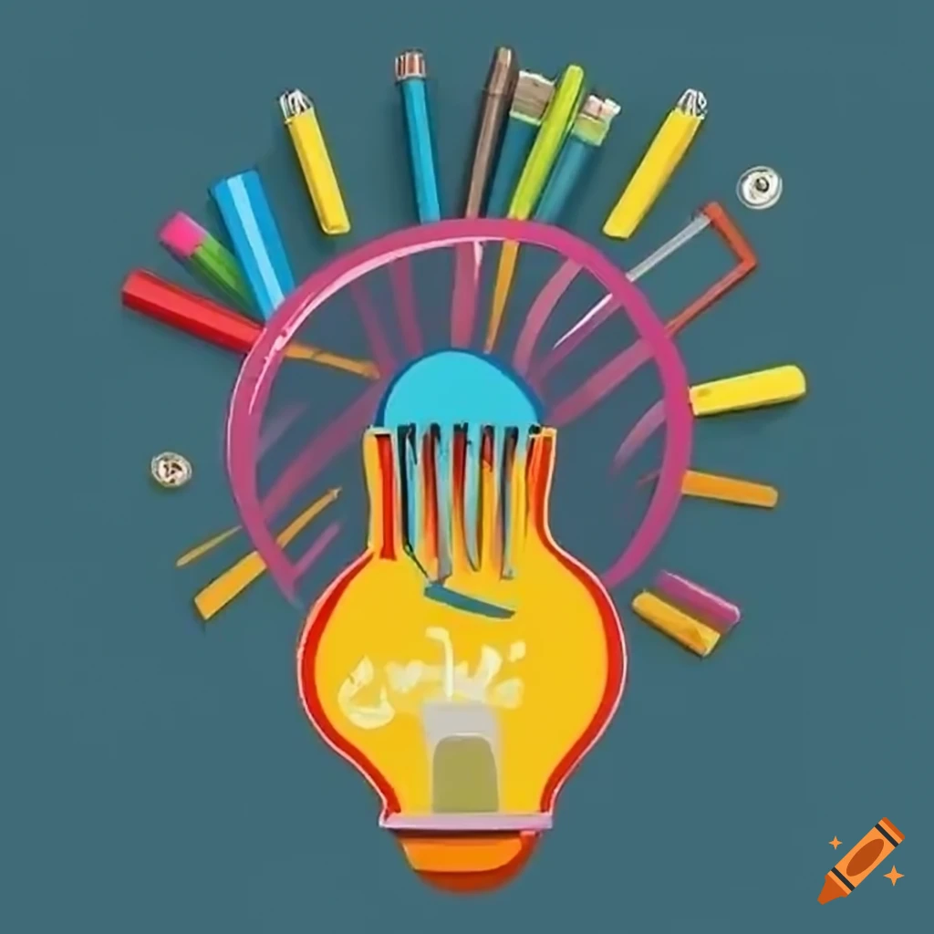 conceptual image of a lightbulb surrounded by floating school stationary
