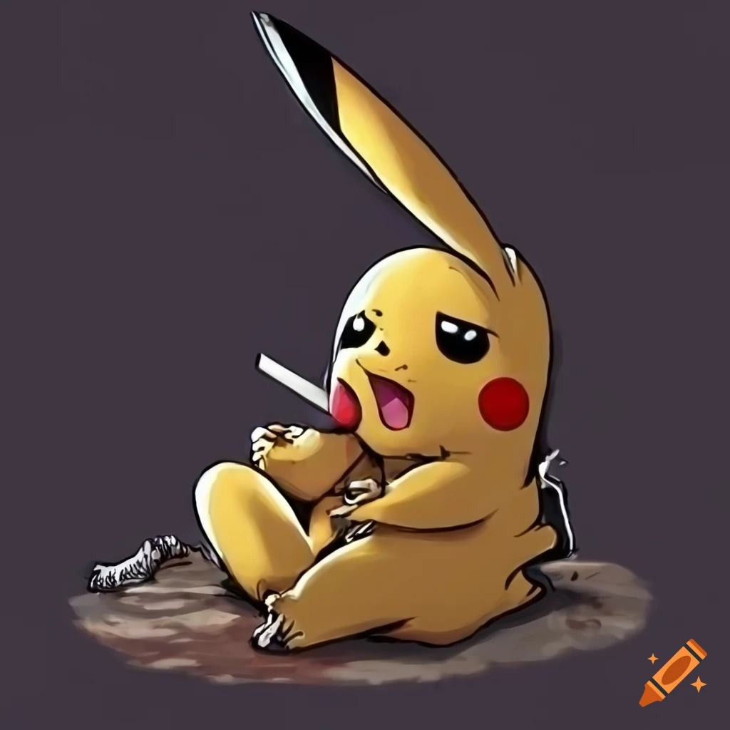 Artwork of a smoking Pikachu on Craiyon