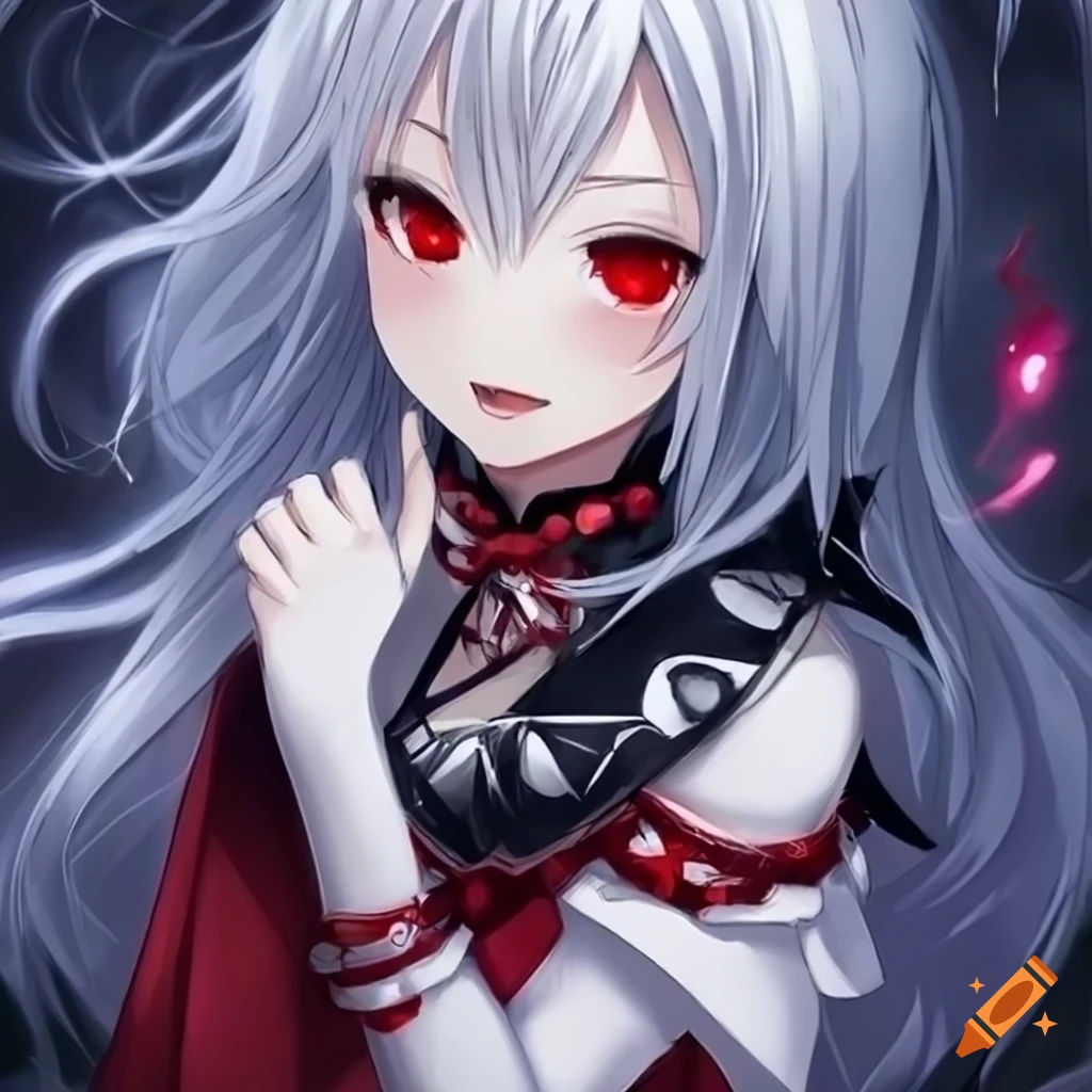 Anime girl with white hair and red eyes