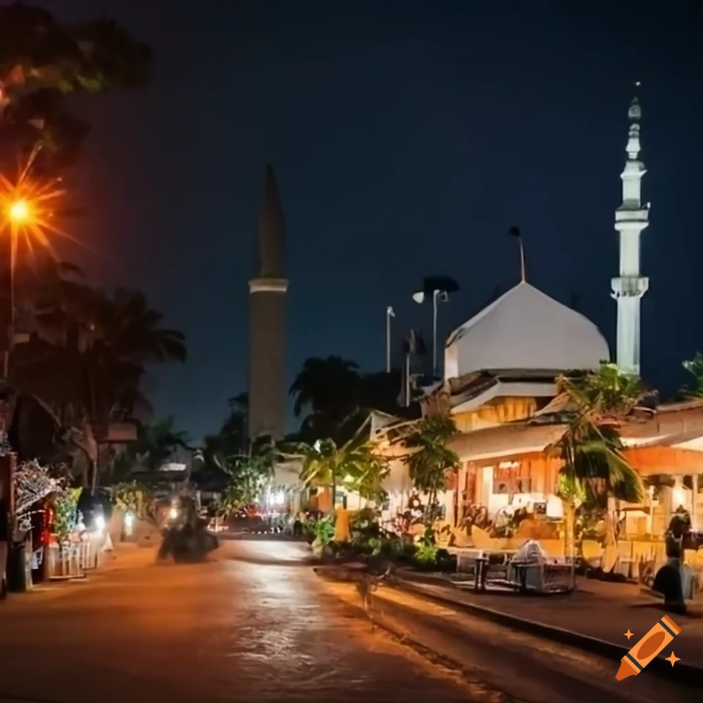 serene night in an Indonesian village during Ramadan