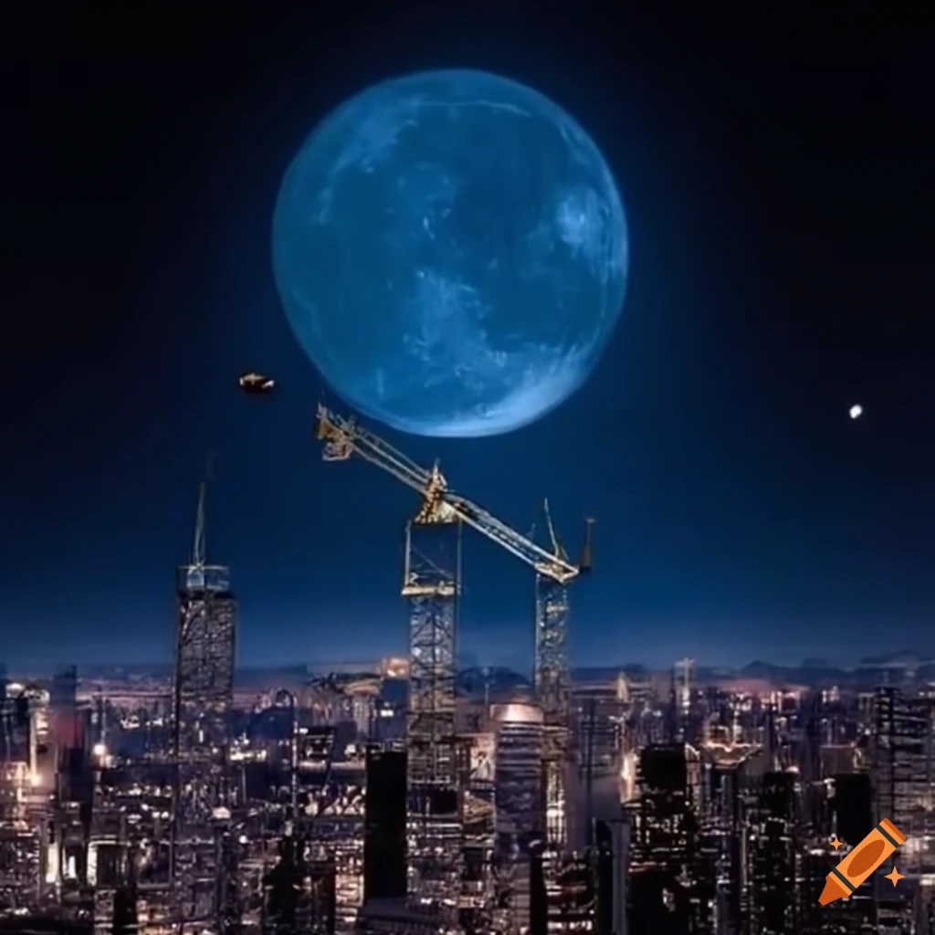 City construction on the moon with a crane on Craiyon