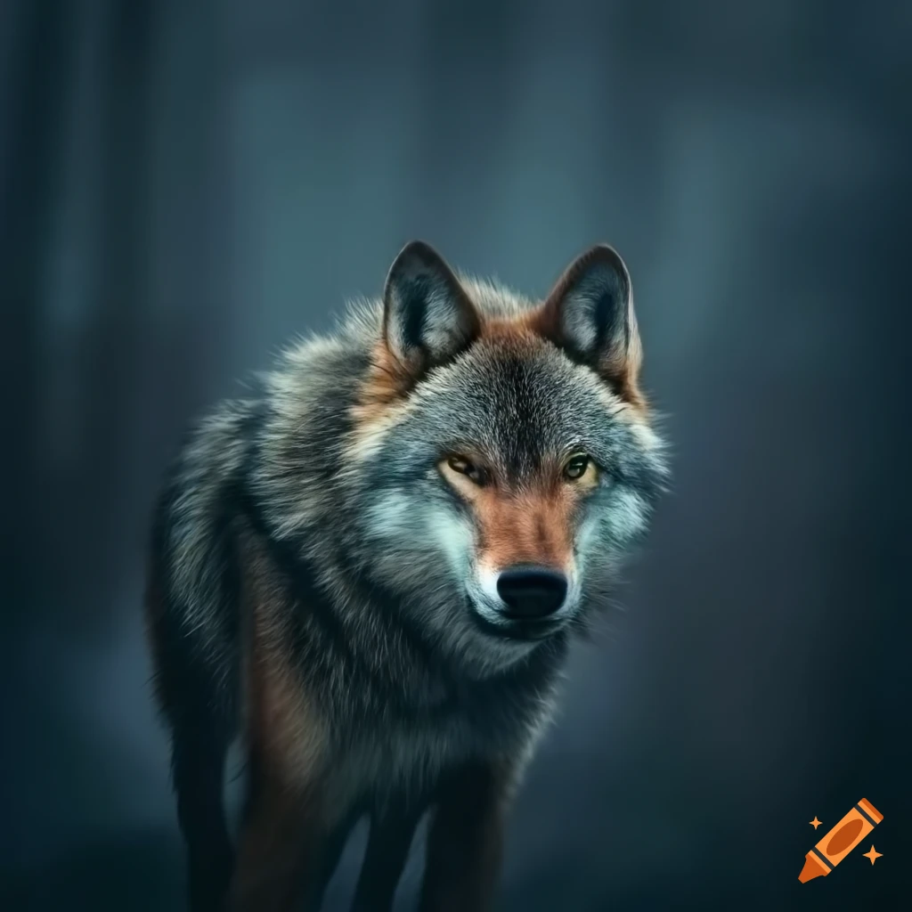 wolf with copper-colored fur in a forest