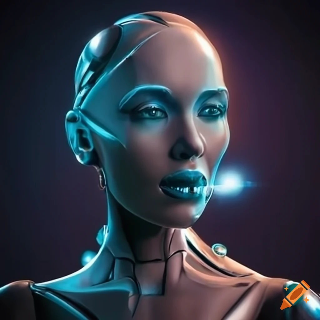 Woman standing next to a robot