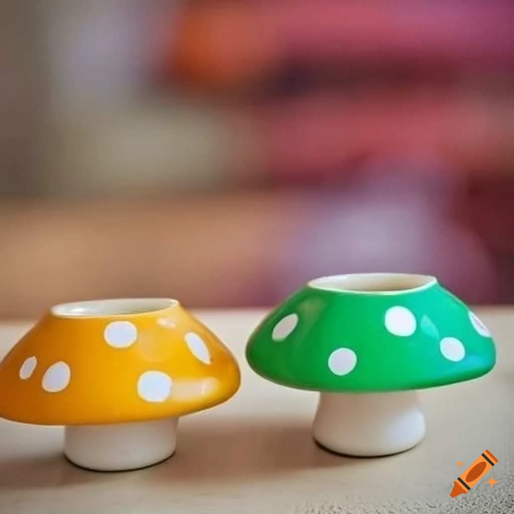 colorful mushroom-shaped mug on a table