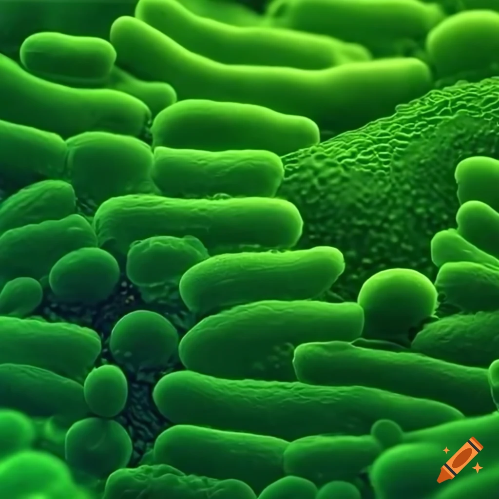Close-up of green bacteria on Craiyon