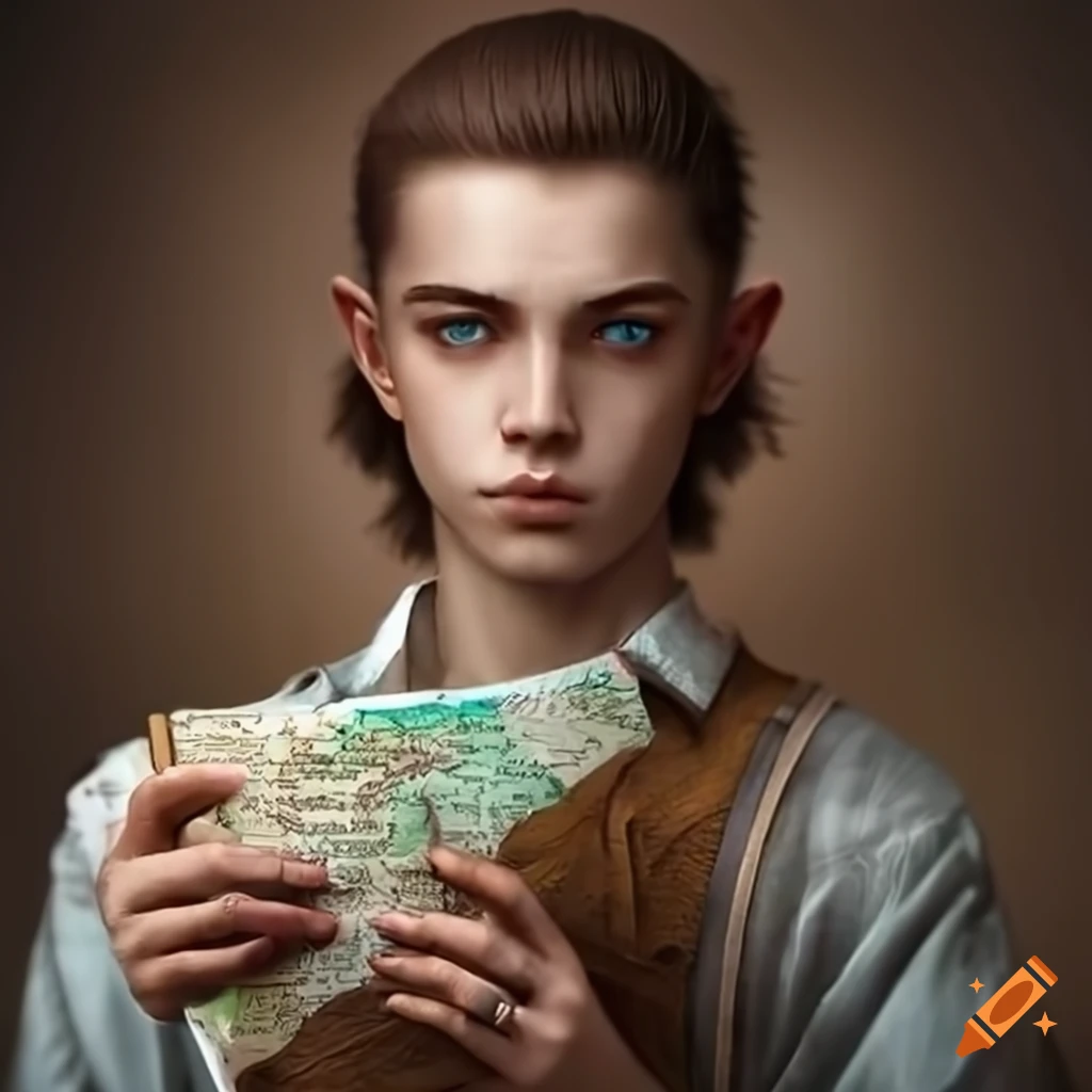 medieval fantasy young male scholar with a map