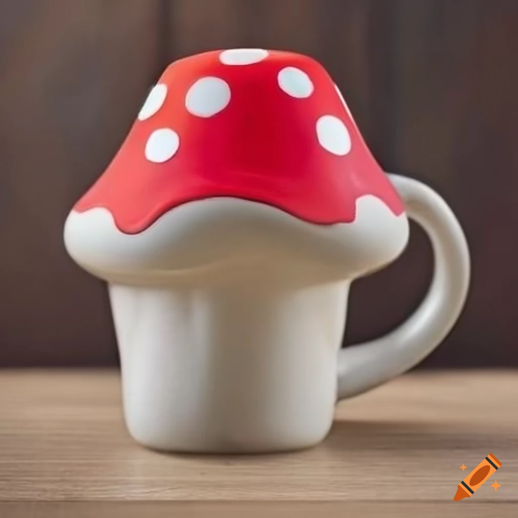 colorful mushroom-shaped mug on a table