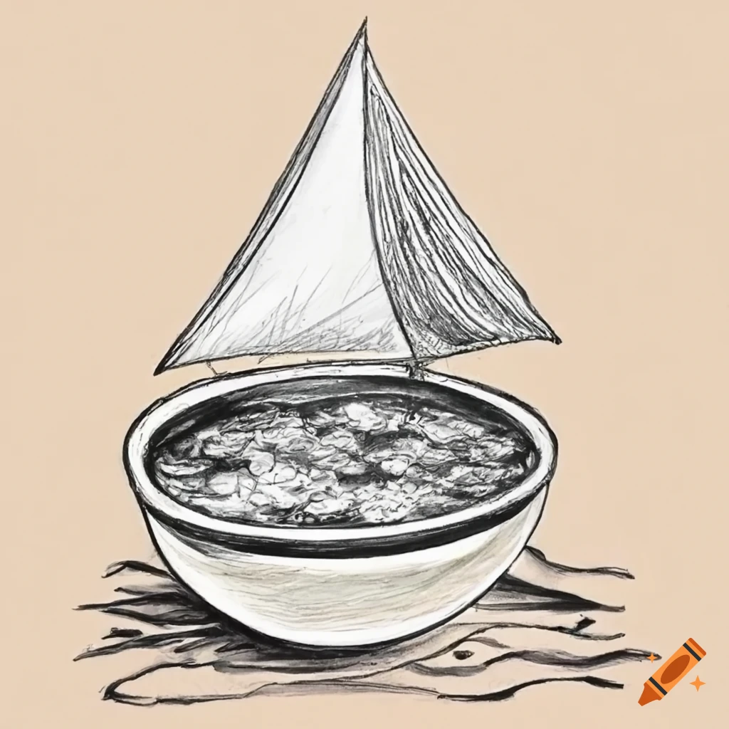 humorous illustration of a sailboat filled with soup