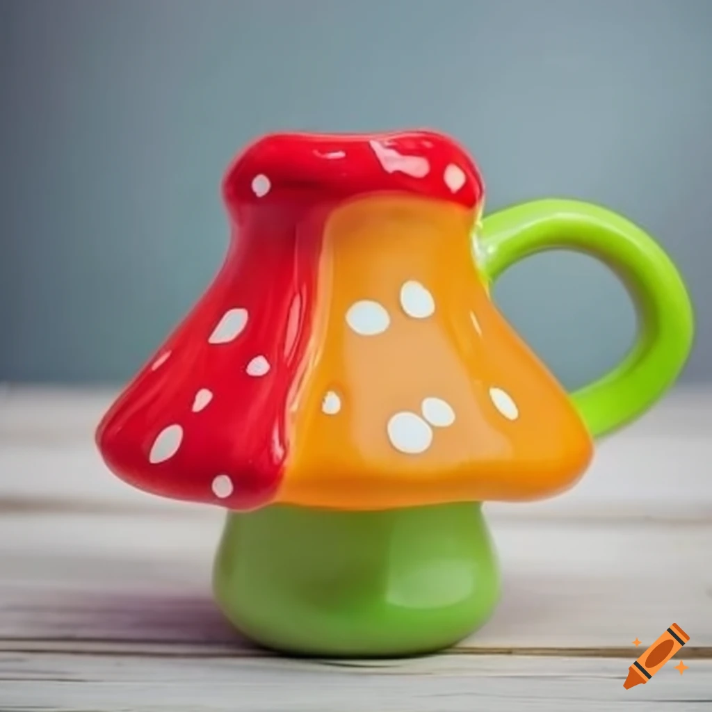 colourful mushroom shaped mug on a table