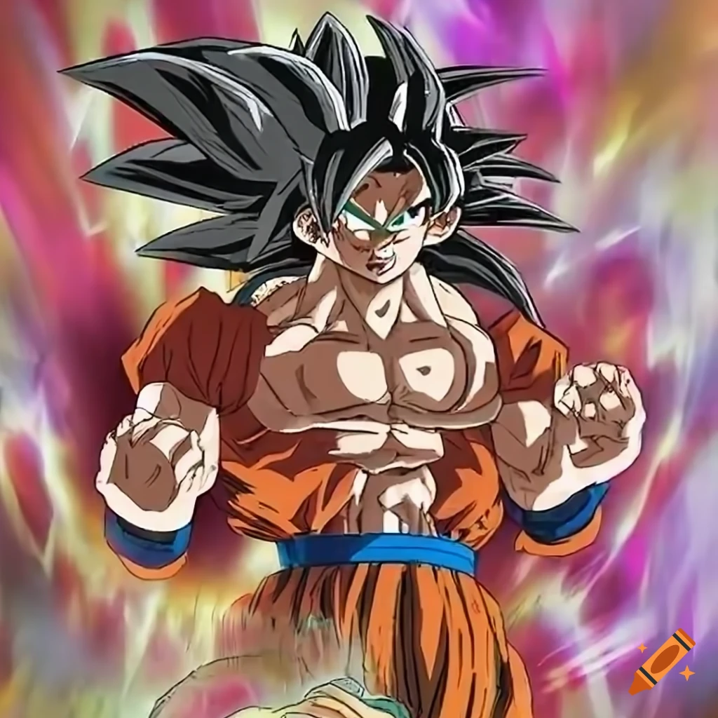 Goku powering up in super saiyan 4 form on Craiyon