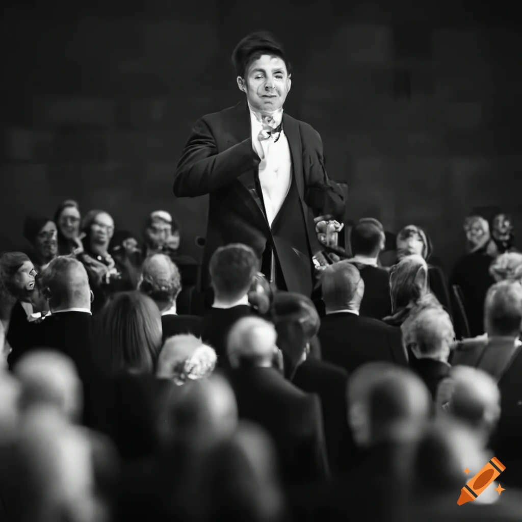 black and white picture of a charismatic leader addressing a large audience