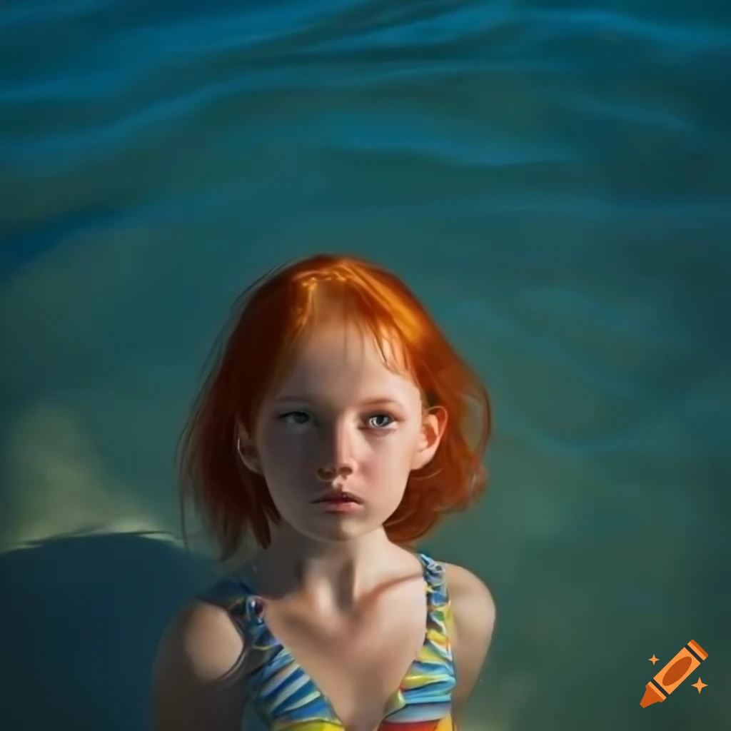 realistic portrait of a young girl in a swimsuit