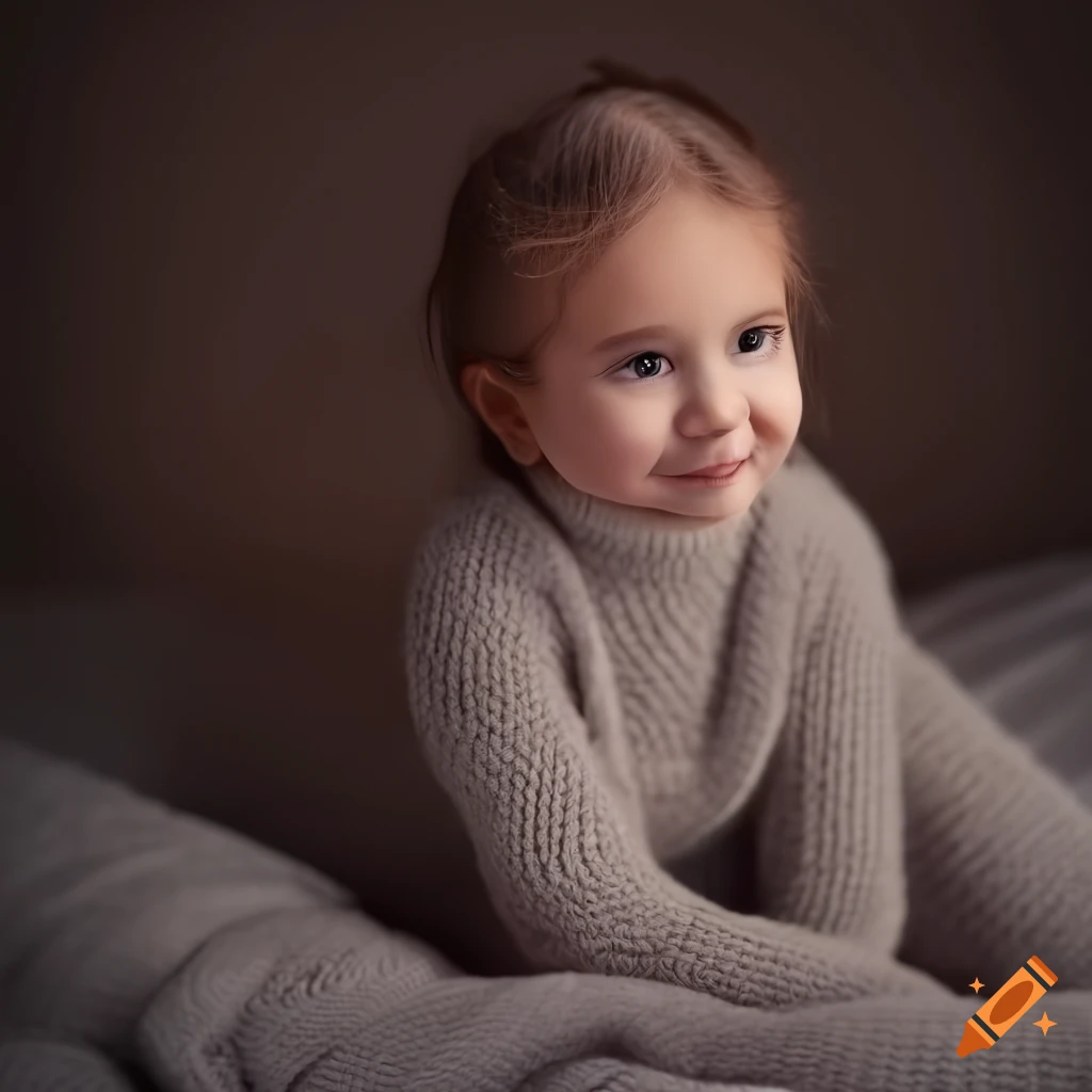 fashion photography of a cute girl in a knitted dress