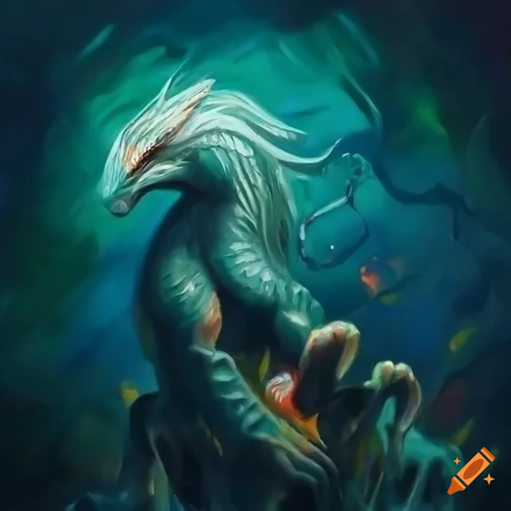 Oil painting of an elegant aquatic mythical creature