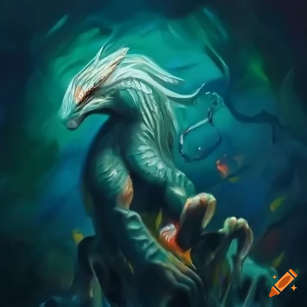 Oil Painting Of An Elegant Aquatic Mythical Creature