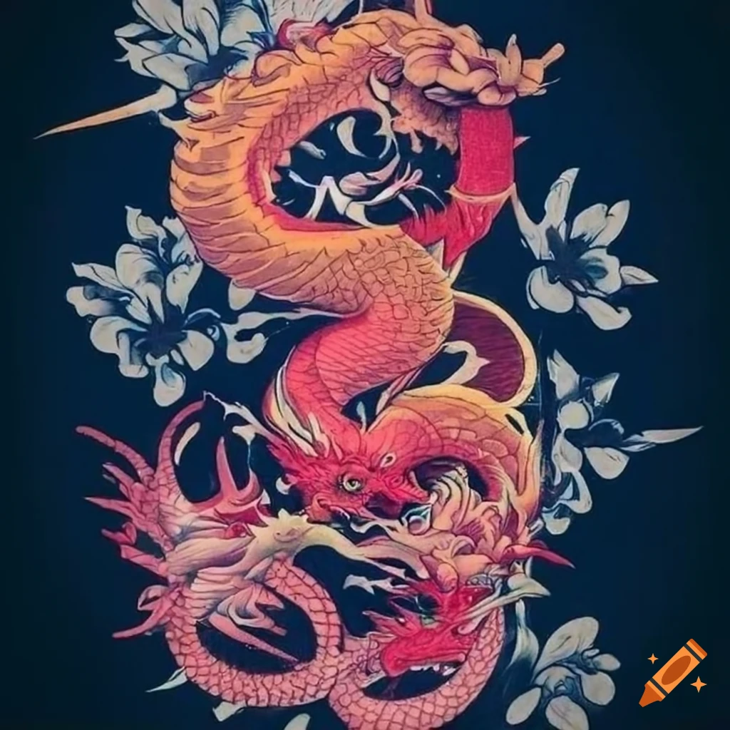 Large Colorful Chinese Dragon Floral Temporary Tattoo Realistic Click for  More Details Flower Dragon Half Sleeve Crafting Supply - Etsy