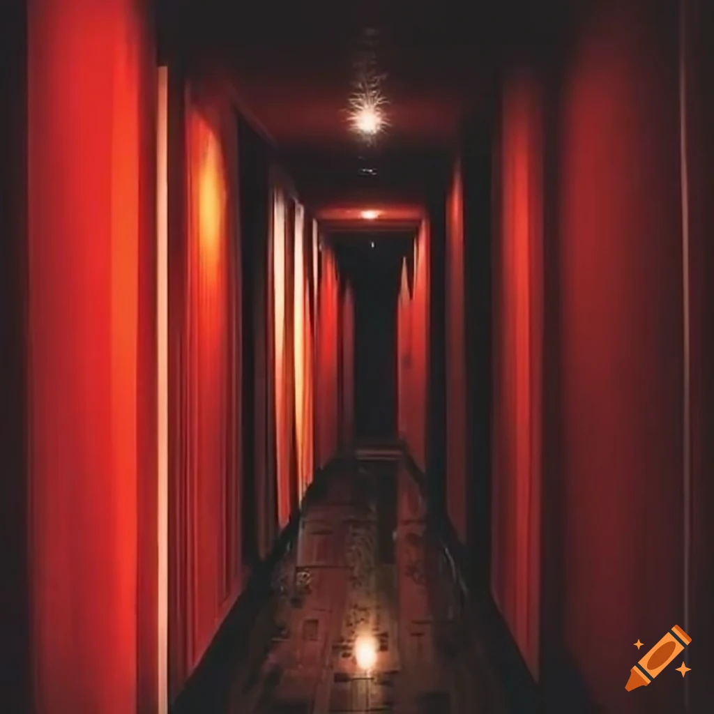 Dark Hotel Corridor With Red Lighting On Craiyon