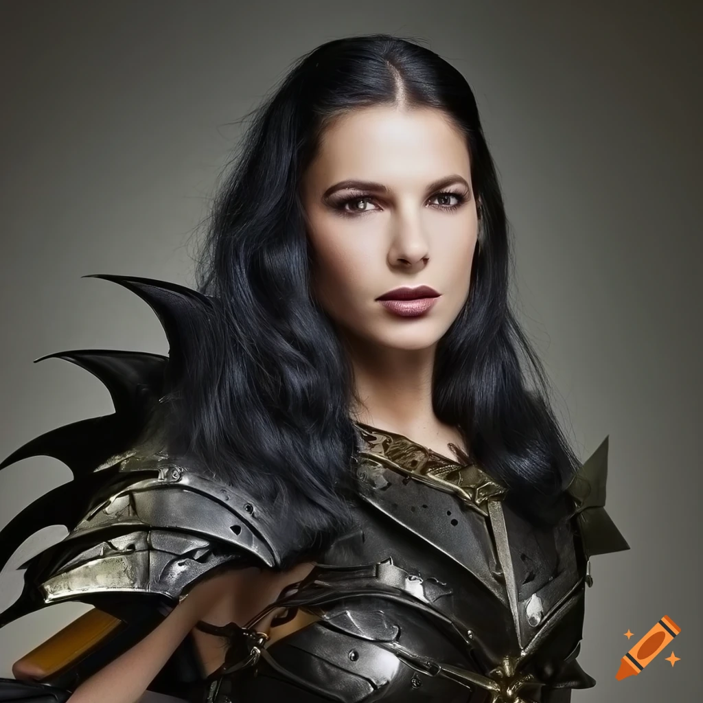 Determined female warrior wearing dragon armor
