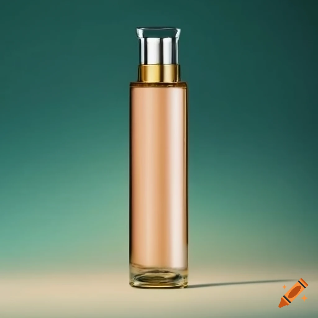 transparent bottle of foundation with gold accents