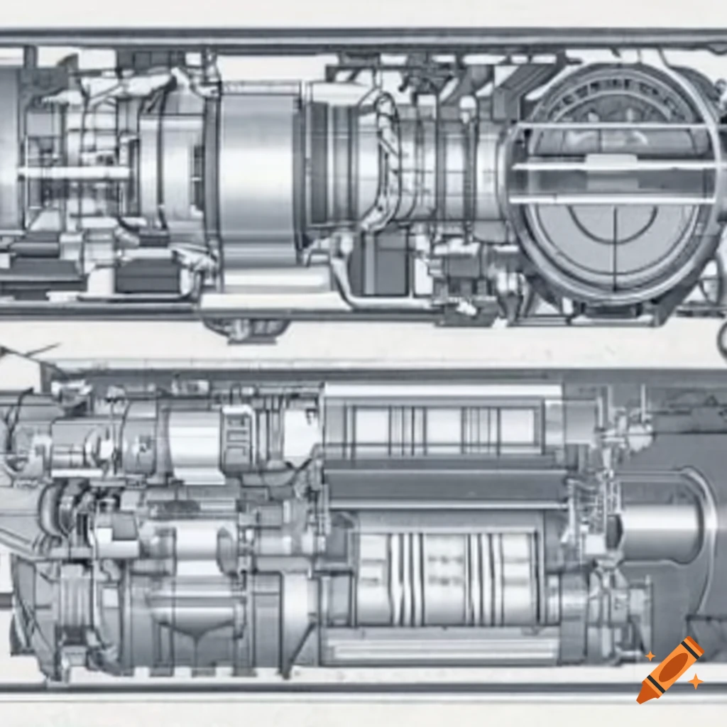 Detailed blueprint of a jet engine