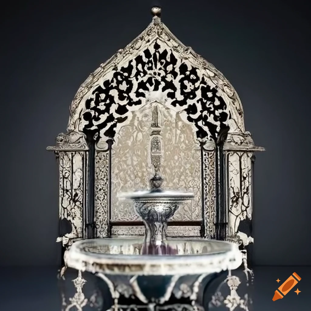 ornamental Islamic balcony with a silver fountain