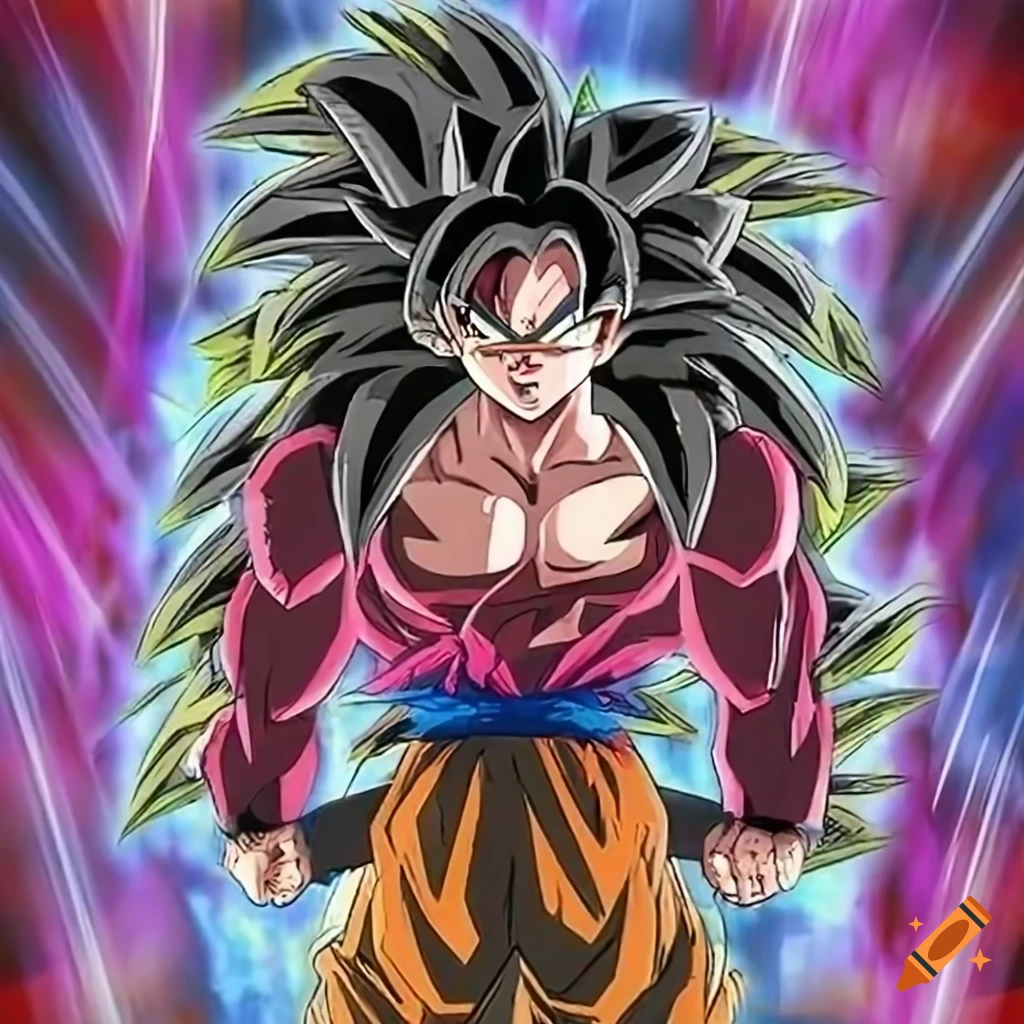 Goku in super saiyan 4 form releasing a powerful energy blast on Craiyon