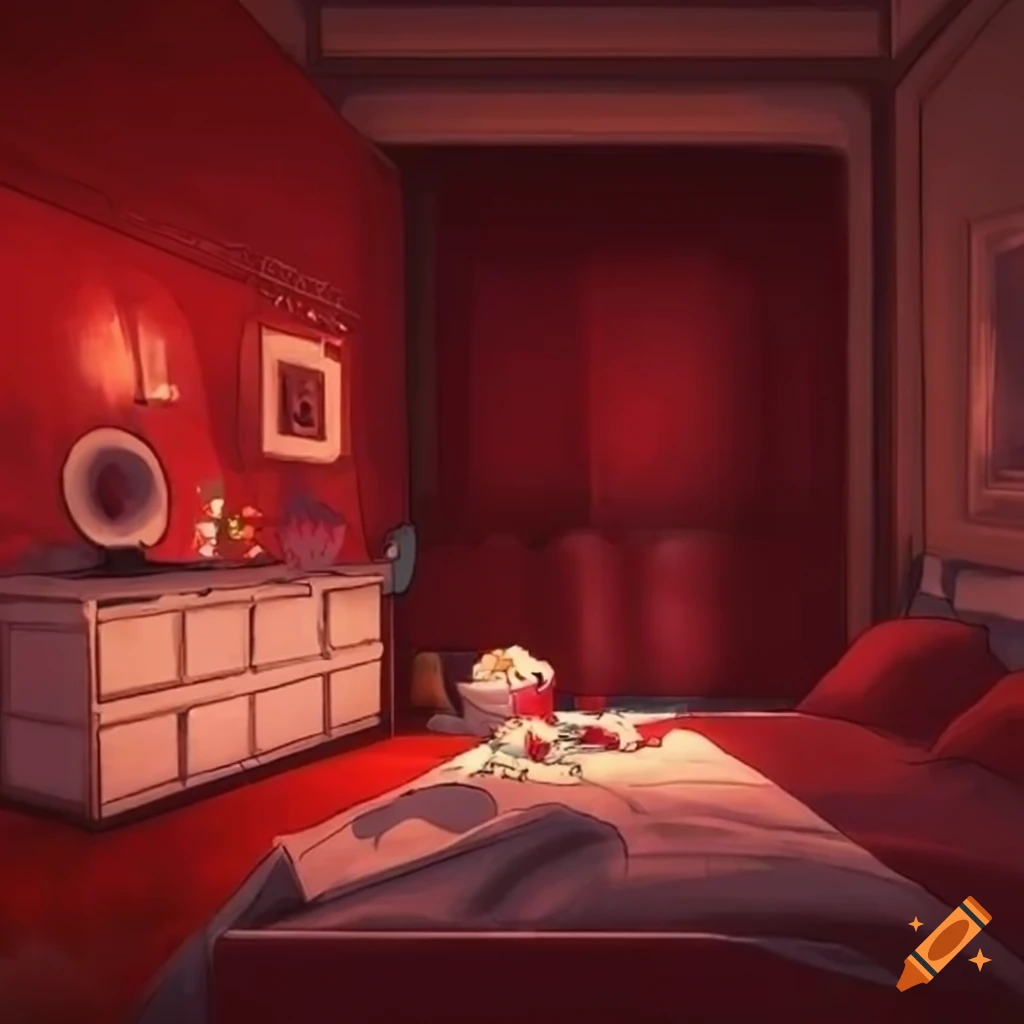 Anime-style red bedroom on Craiyon