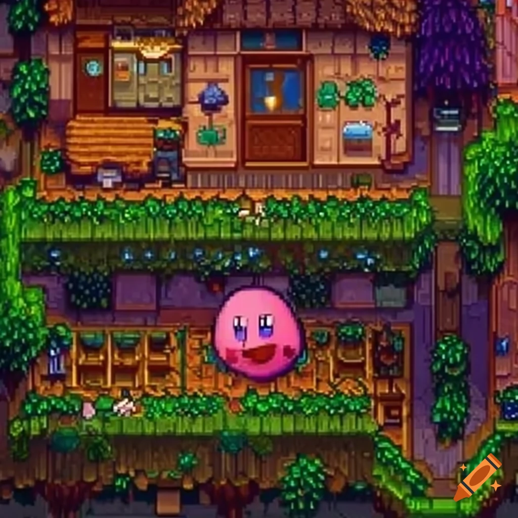 Artwork of kirby in stardew valley on Craiyon