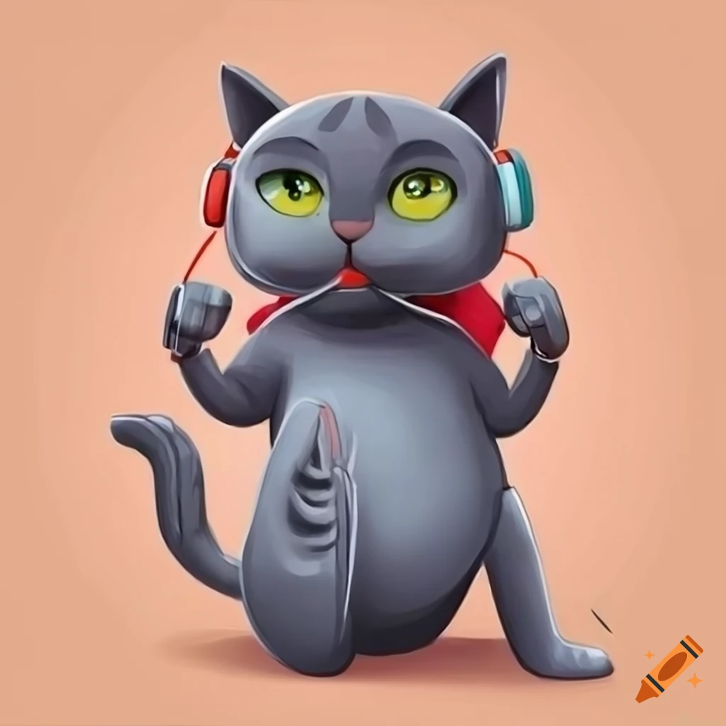 cartoon art of a cat wearing headphones