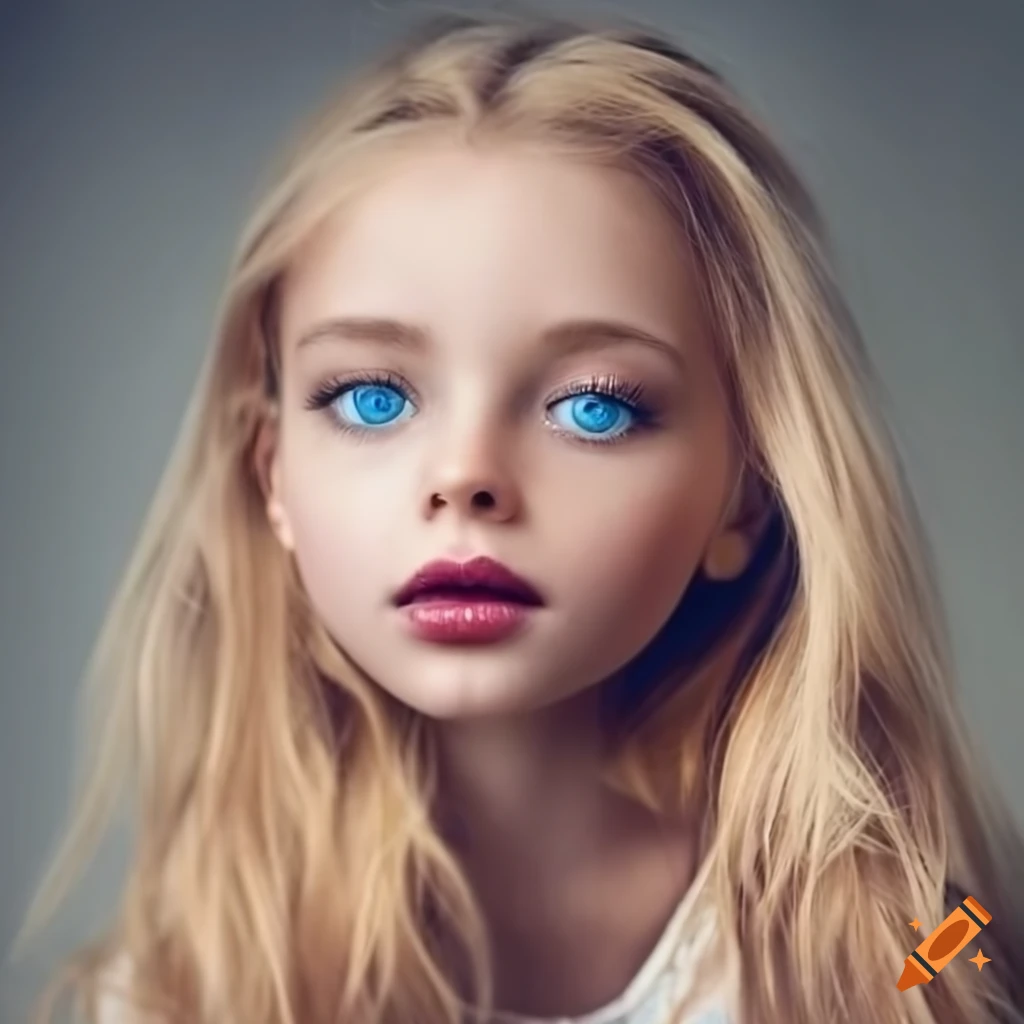 Portrait of a beautiful girl with blonde hair and blue eyes