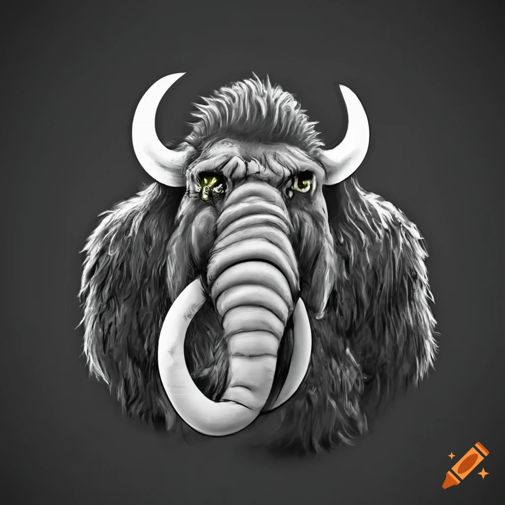 Black and white logo of a mean mammoth face