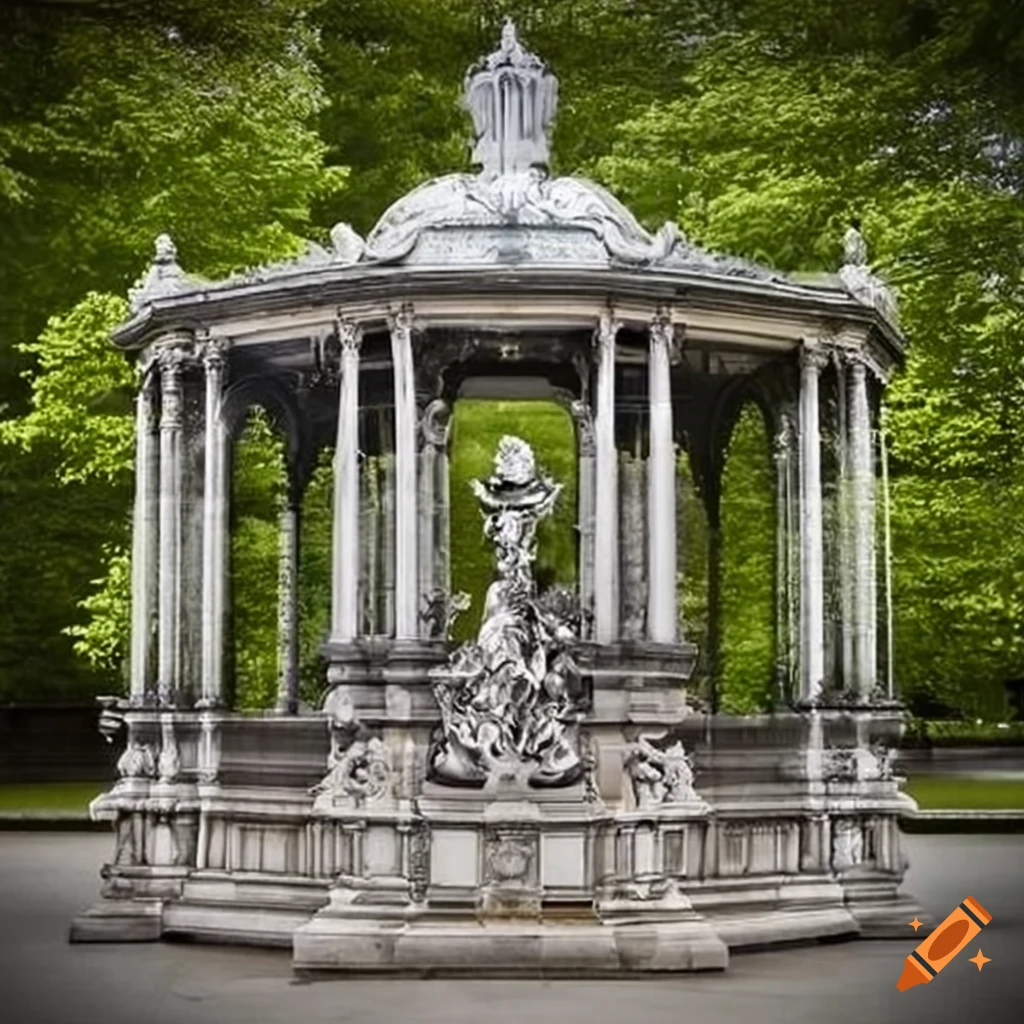 ornamental silver fountain in a Dresden gazebo