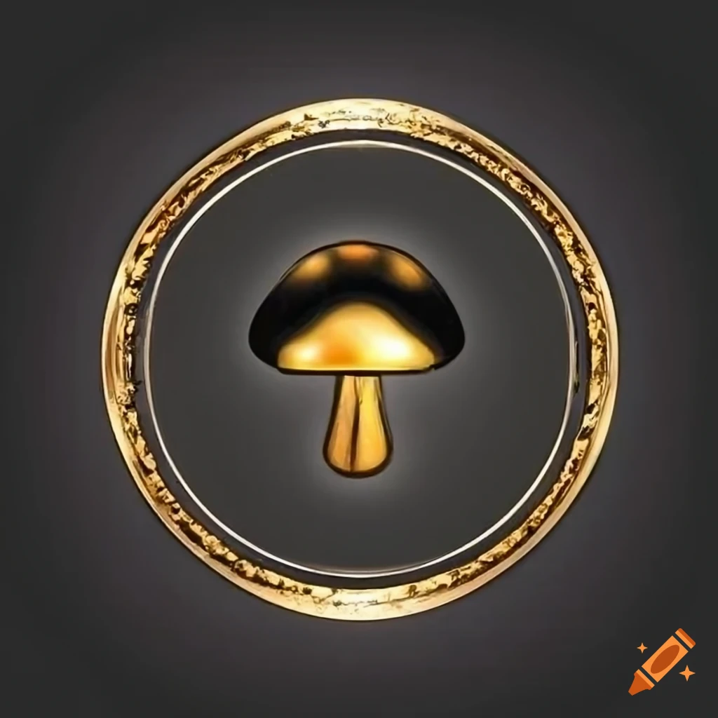 elegant logo design with black and golden mushroom inside a golden lightning bolt circle